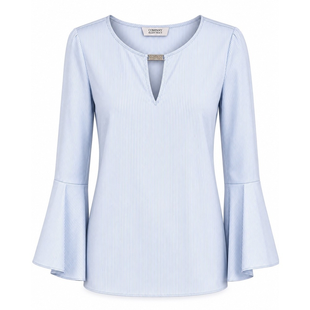NWT Ellen Tracy Julia Blue Stripe Bell Sleeve Top Large Preppy MSRP $70